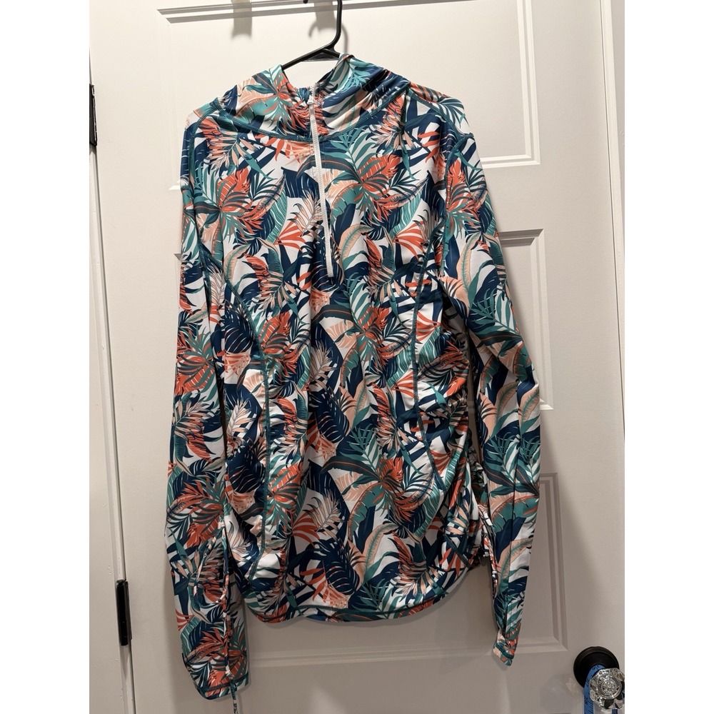 Inno Women's XXL Tropical Print Quarter Zip Hoodie Coverup Lightweight